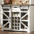 Lavorn 70" Tall Vintage Bar Cabinet with Hutch, Sliding Barn Door, LED Lights, Wine Rack, Outlets, and Pegboard-1219790024