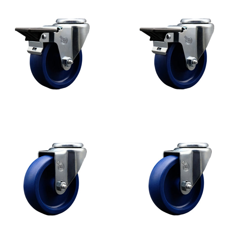 4 Piece Poly Bolt Hole Caster Set with 2 Posi Lock Brakes