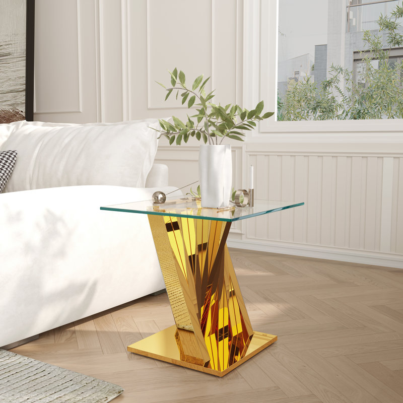 Glass Top End Table, Gold