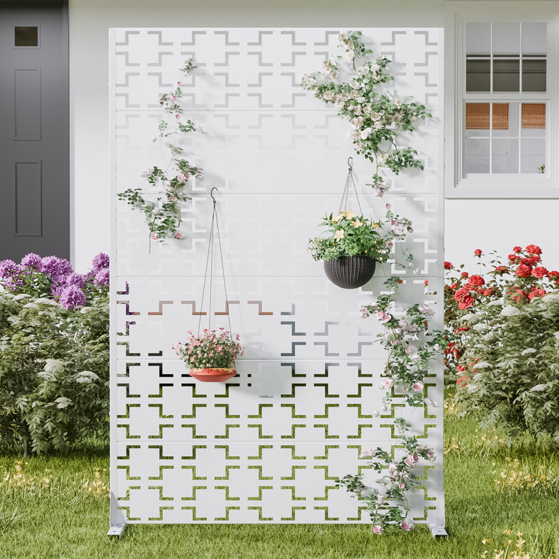 Écran d'intimité en métal pour l'extérieur, Blanc, H 72 po x l 47 po x P 16 po