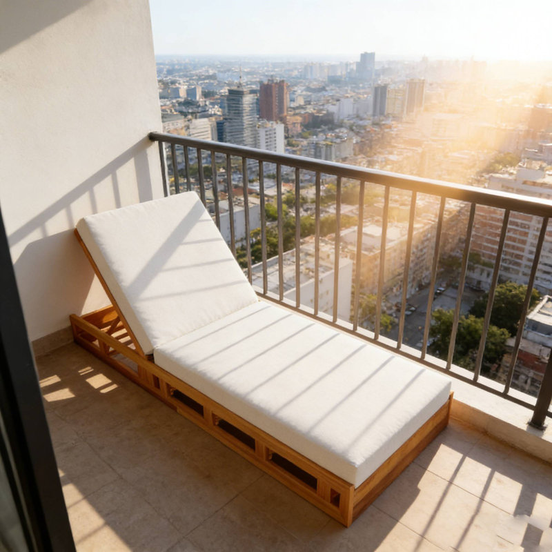 Acacia Wood Lounge Chaise Set - Cream 4" Water-Resistant Cushions, Cream