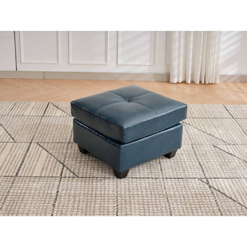 Faux Leather Single Footstool, Blue