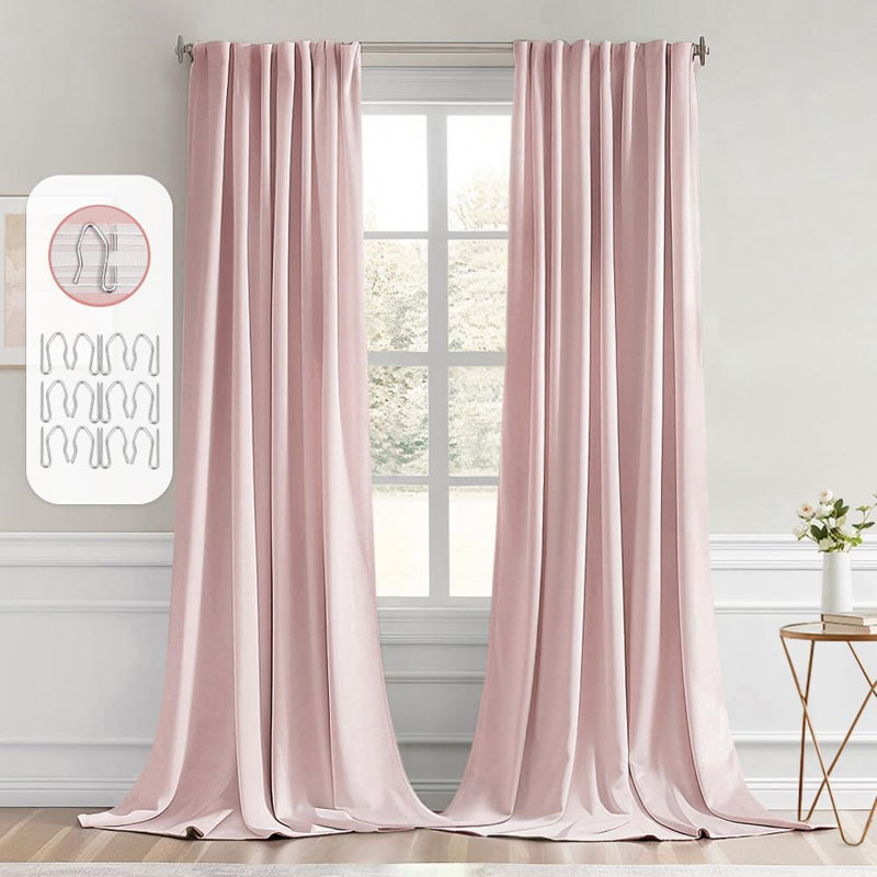 Baby Pink Back Tab Blackout Curtains 96 Inch Long 2 Panels Set For Living Room Bedroom, Rod Pocket/Pinch Pleated Long Thermal Insulated Room Darkening Light Blocking Floor To Ceiling Drapes
