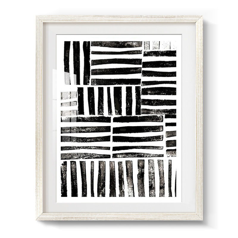 Lino Cut Chaos - impression encadrée, Blanc