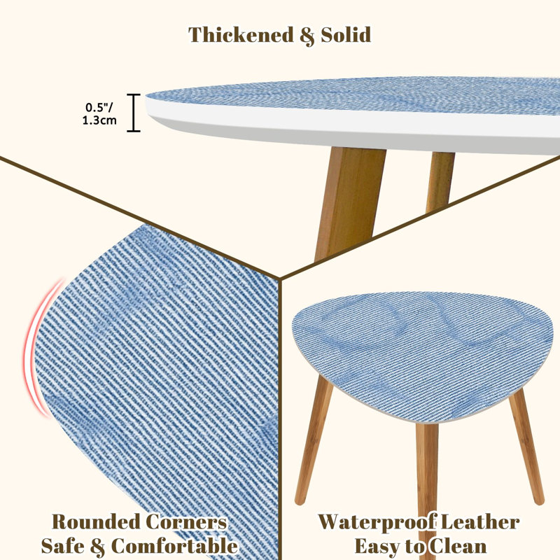 Triangle Nesting Coffee Table Set of 2 blue jeans denim End Table Modern Minimalist Side Table Set for Living Room Bedroom