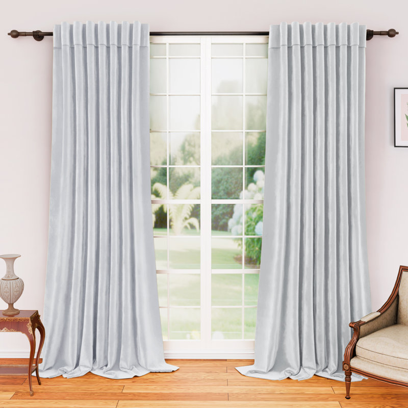 Blackout Velvet Curtains For Bedroom, Living Room And Home Office (Set Of 2), 52" W x 84" L, Silver White