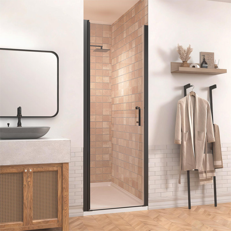 Porte de douche pivotante en verre sans cadre avec verre certifié, Noir