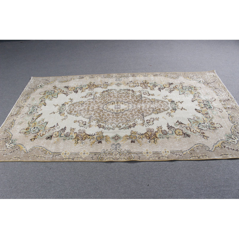 Grand tapis beige en laine Oushak pour salon de style neutre rétro