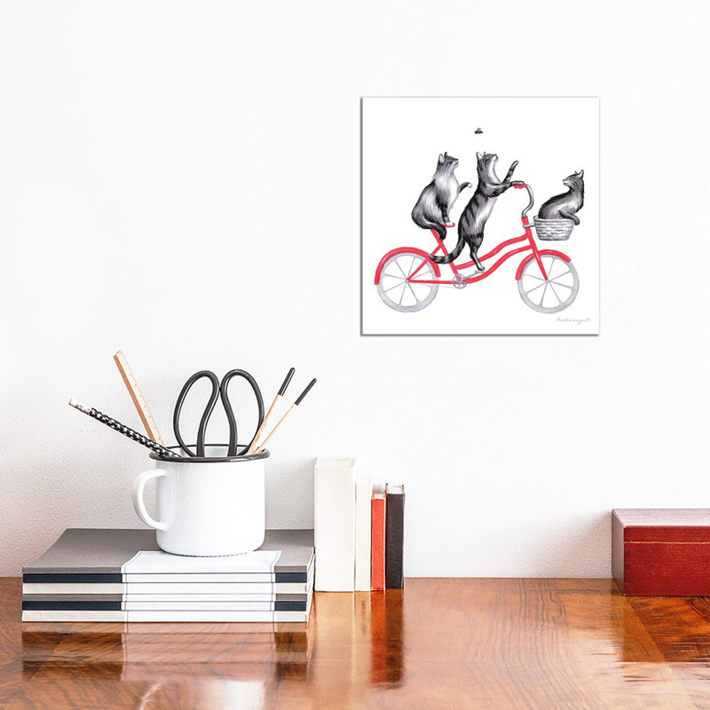 Cats On Bike by Amélie Legault - Wrapped Canvas Gallery-Wrapped Canvas Giclée, 30.48 cm H x 30.48 cm W