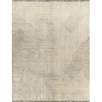 Tapis gris / crème en laine fabriqué à la main Saahith