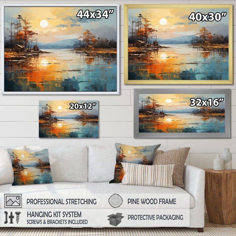 " Orange Rivers Riverside Reflection II ", Silver Picture Framed, 30" H x 40" W x 1.5" D