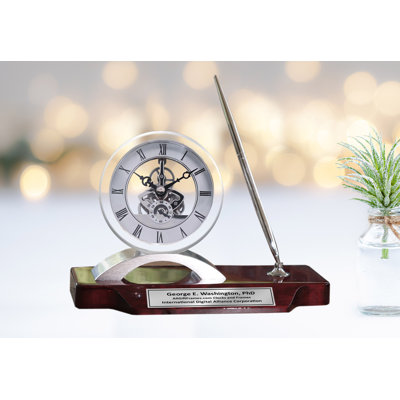 Analog Solid Wood Quartz movement / Crystal Tabletop Clock in Silver