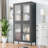 Classic Metal Storage Cabinet Display Cabinet With  Glass Doors  Shelves Cabinet  Bookcase Side Cabinet  Home Office  Kitchen Hallway - Black, Waffle Grids Tempered Glass