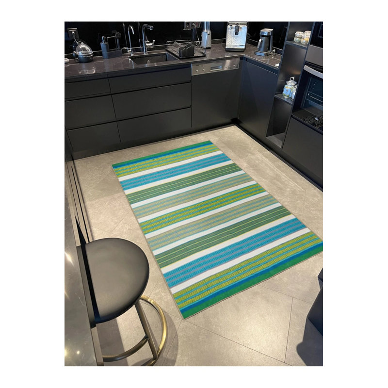 Tapis tissé à rayures vertes, Rectangle 2 pi 4 po x 4 pi