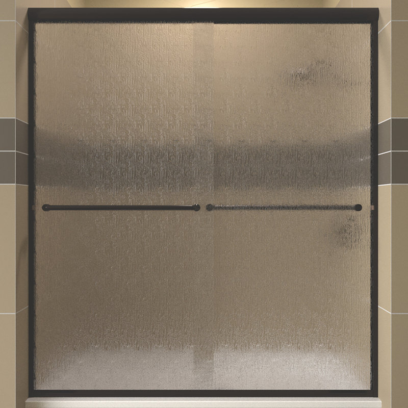 Leser 56" x 70.38" Frameless Shower Door, Rain Glass, Anodized Oil Rubbed Bronze