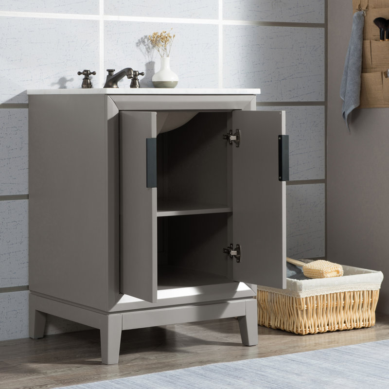 Ensemble de meuble-lavabo de comptoir en marbre blanc Carrara Elizabeth de 24 po avec miroir Elizabeth, Gris cachemire