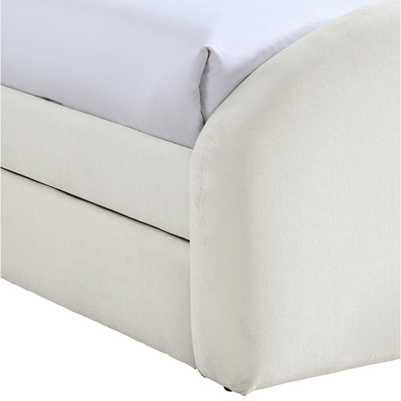 Chiu Chenille Fabric Upholstered Trundle Bed, Cream Chenille Fabric