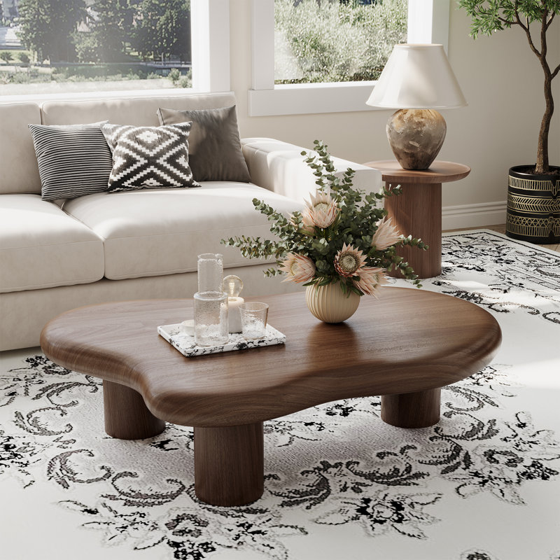 Cloud-shaped 3-legged Wooden Coffee Table, Coffee Table Walnut Finish - Organic Curved Silhouette For Modern Living Rooms