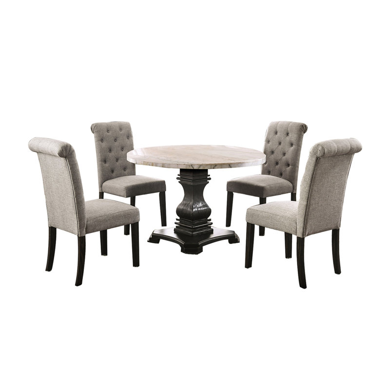 4 - Person Marble Top Pedestal Dining Set, Light Gray, Light Gray