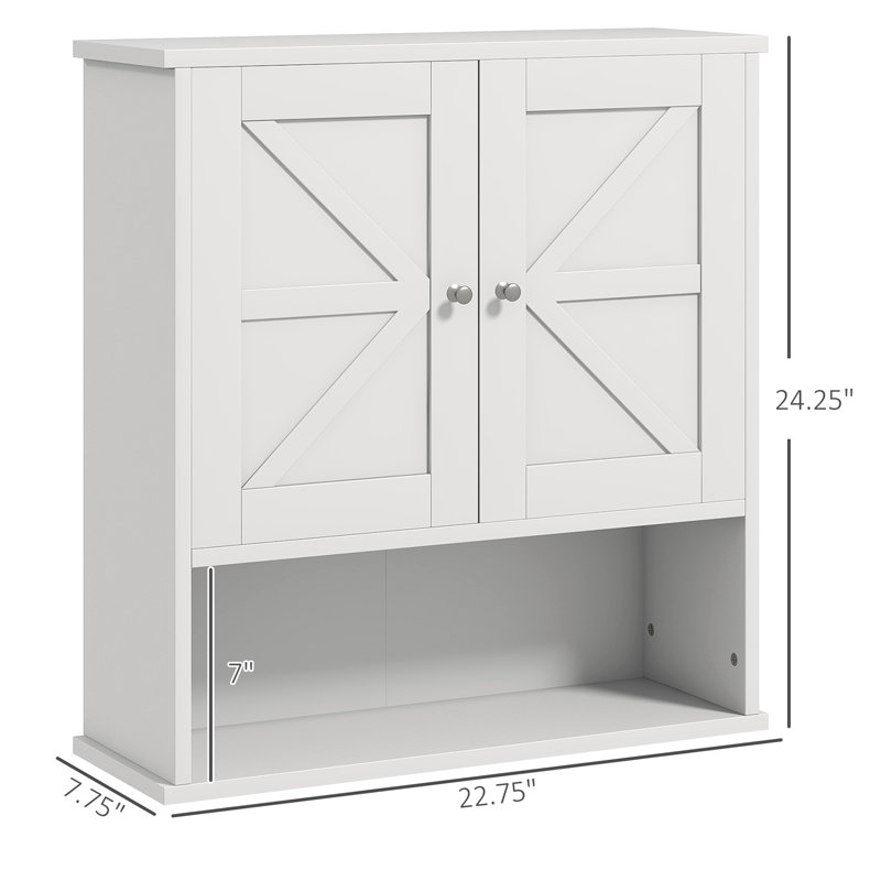 Unité de salle de bain murale blanche avec tablette ouverte et armoire de rangement réglable