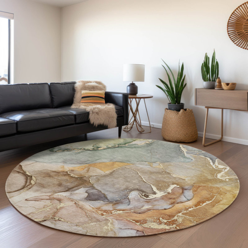 Machine-Washable Beige Carpet, Premium Quality Cerrito AMF500, Rond 8 pi