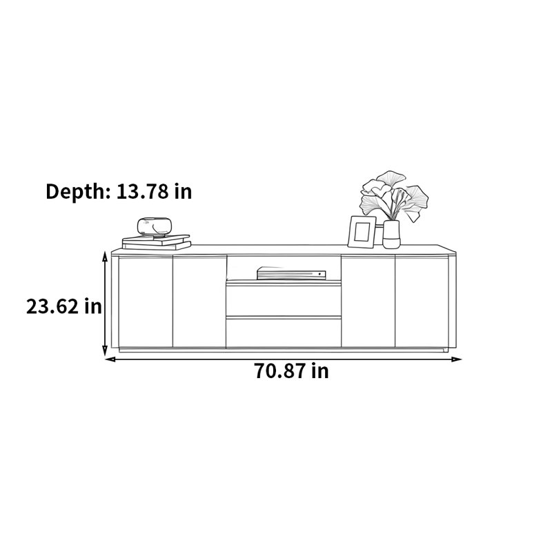Meuble de rangement de meuble télé moderne et luxueux, Orange clair, H 23,62 po x L 70,87 po x l 13,78 po