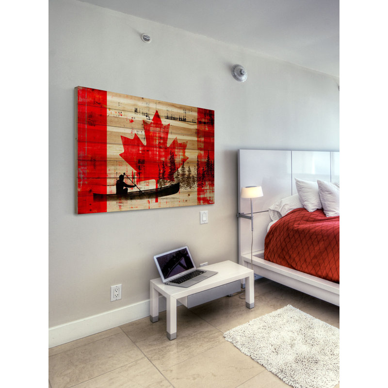 « canadian canoë » par parvez taj,, reproduction d’art sur bois de pin naturel, H 40 po x l 60 po x P 1,5 po