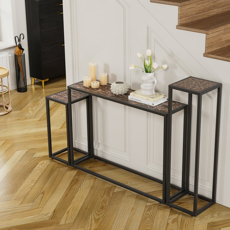 Ensemble trois pièces de consoles étroites, idéal pour les halls d'entrée, les couloirs industriels et les salons, offrant des solutions de rangement polyvalentes.