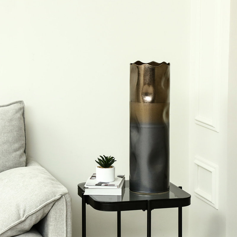 Albiona Handmade Black and Gold Ceramic Floor Vase for Living Room Decoration, Modern Home Decor Vase