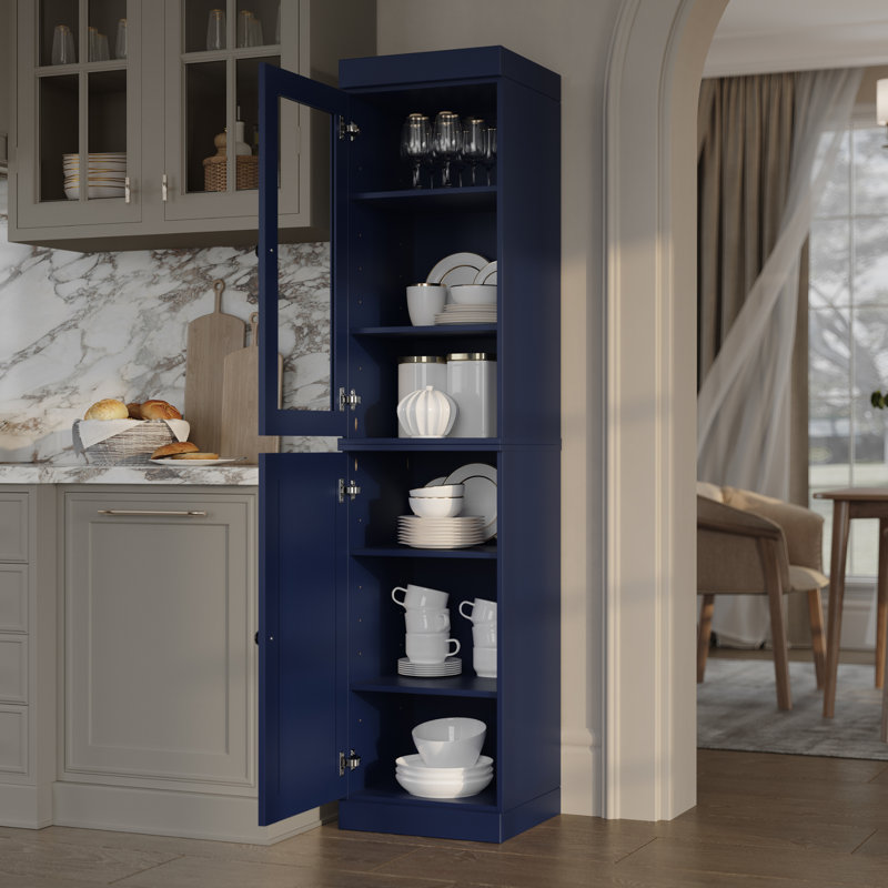 Armoire de rangement de garde-manger 100% en bois massif 16,5 po Jaylena avec portes en verre transparent et tablettes réglables
