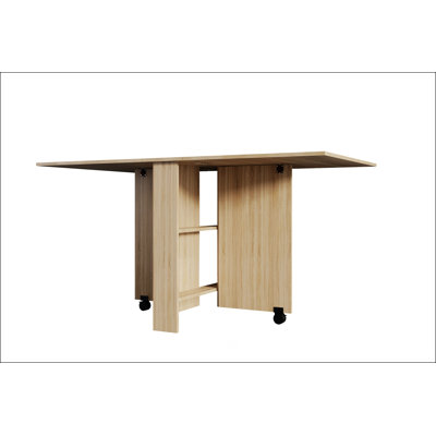 Table de salle à manger pliante polyvalente avec 2 roulettes et 2 supports de rangement, table de salle à manger peu encombrante, table de cuisine pliante