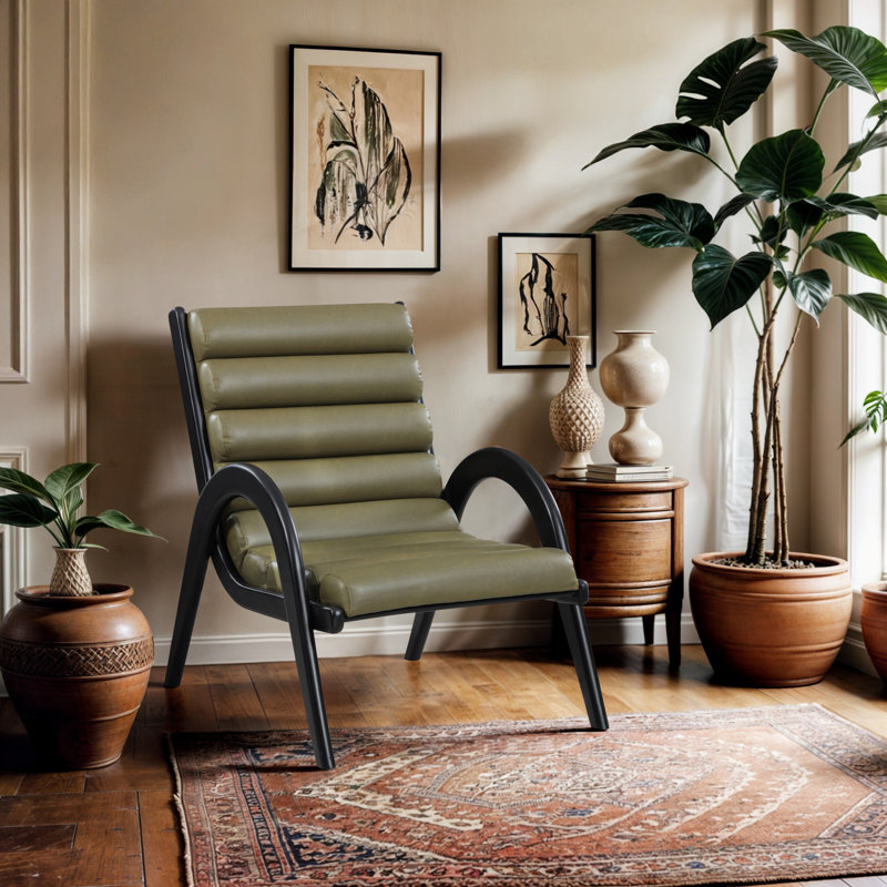 Fauteuil d'appoint en cuir Randal, Cuir olive végétalien, Noir, noir, noir, noir