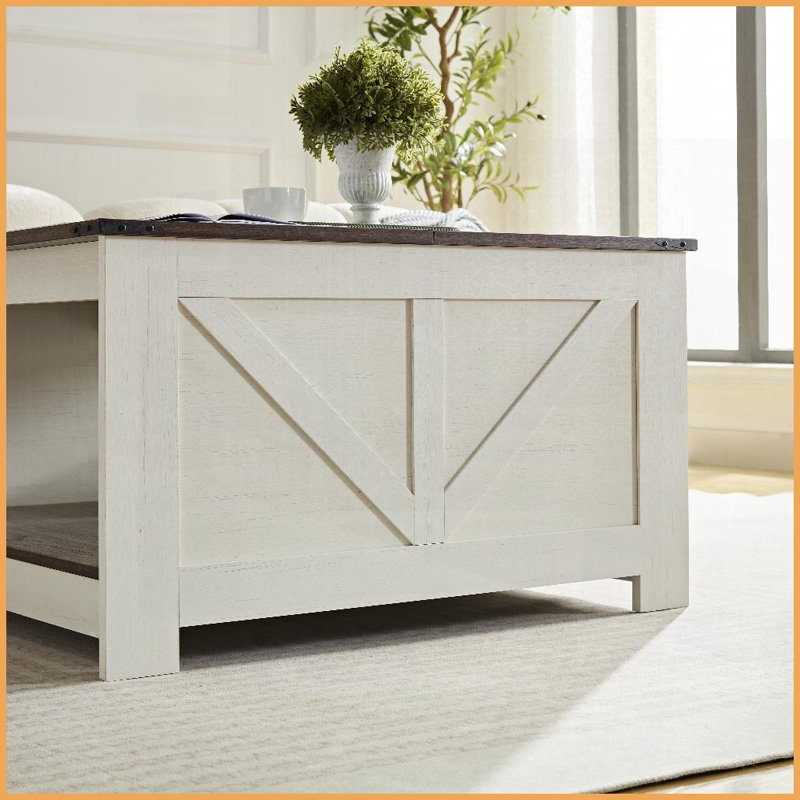 Noyer de ferme & amp; Table basse ivoire à 2 niveaux avec rangement, facile à nettoyer pour le salon