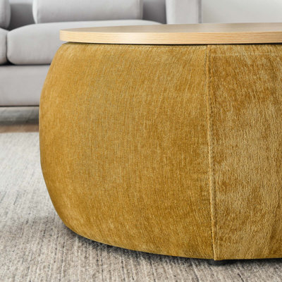 2PCS Round 2-in-1 Function Storage Ottoman with Small Seat, Work as End Table and Ottoman