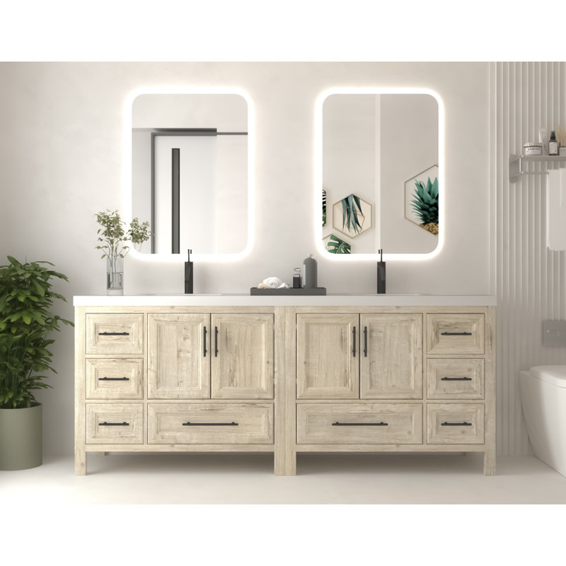 Ensemble de meuble-lavabo double autoportant 84 po Vivian, Chêne clair
