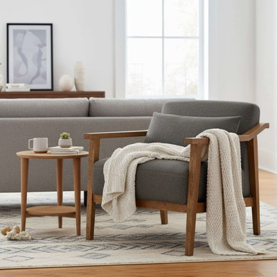 Wood Arm Accent Chair With Lumbar Pillow