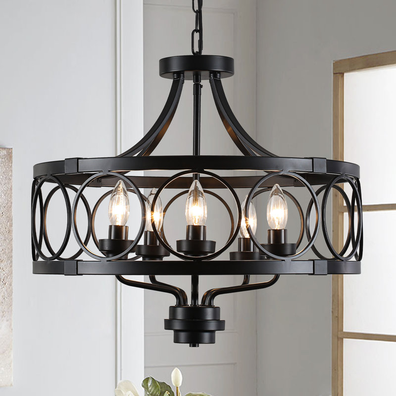 Lustre de ferme à 5 lumières à intensité variable de 20 po, Noir mat
