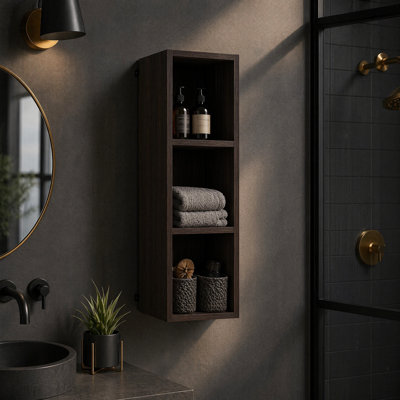 Tablettes de rangement murales de 12 pouces, support de rangement ouvert à 3 niveaux, finition chêne foncé, tablette flottante peu encombrante pour petite salle de bain, bureau, salle de rangement