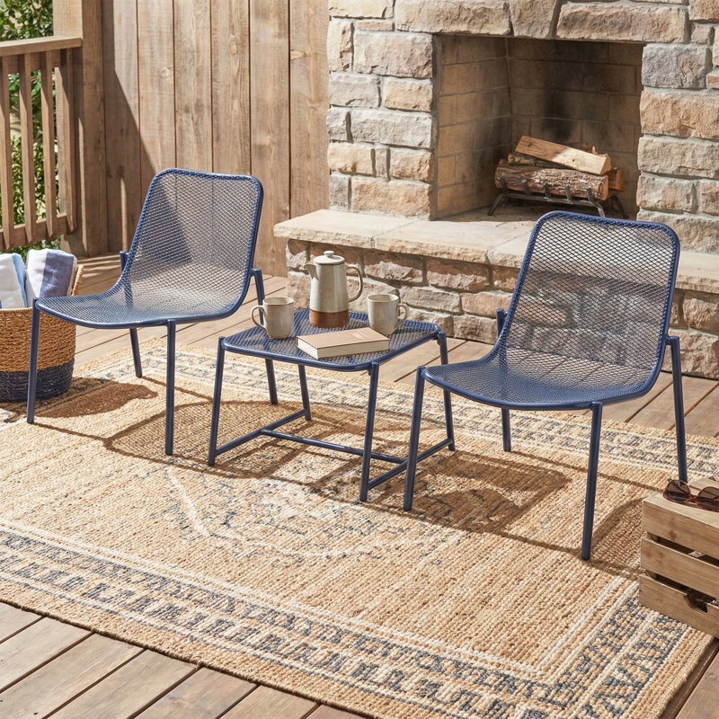 Ensemble de conversation d'extérieur 3 pièces avec structure en fer - 2 chaises en filet et 1 table d'appoint, parfait pour le patio et le balcon