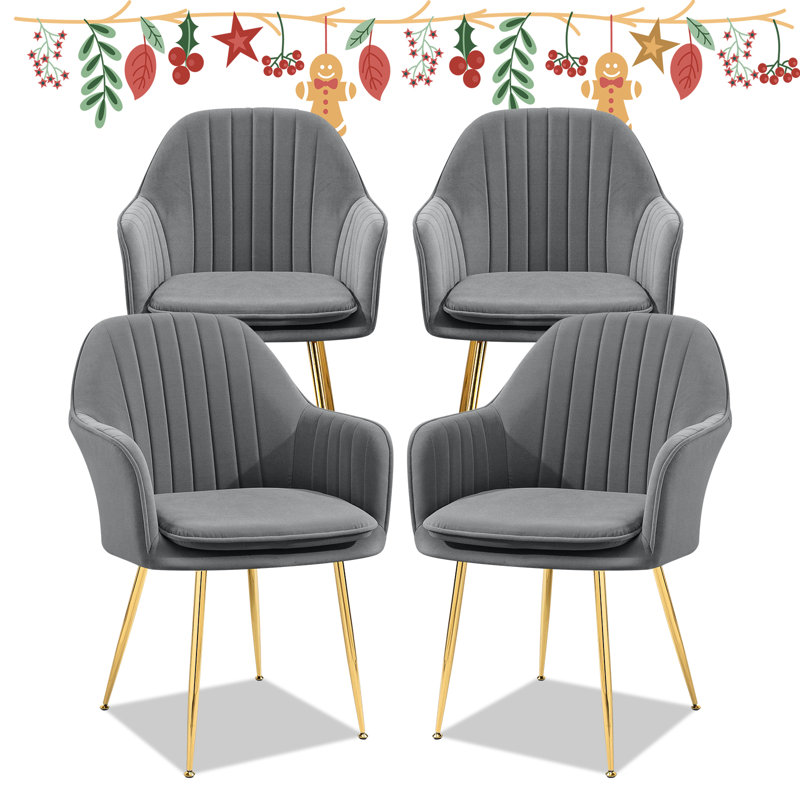 Deamon Upholstered Arm Chair (Set of 4), Gray