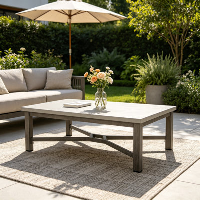 Aluminum 51"L X 25.5"W Rectangular Patio Coffee Table With Concrete Tabletop