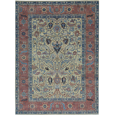 Wool Oriental Area Rug in Gold/Rust/Blue