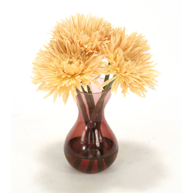 Vase en verre prune beige gerbera marguerites