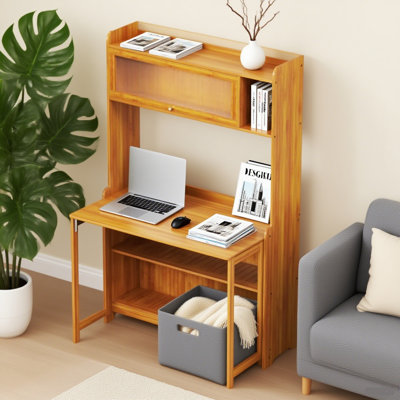 Folding Bamboo Computer Desk With Storage Shelf – Multi-functional Study & Gaming Table by Ebern Designs