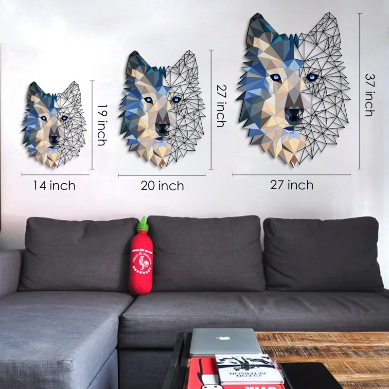 Colorful Metal Wolf Wall Decor, 19" H x 14" W x 1" D