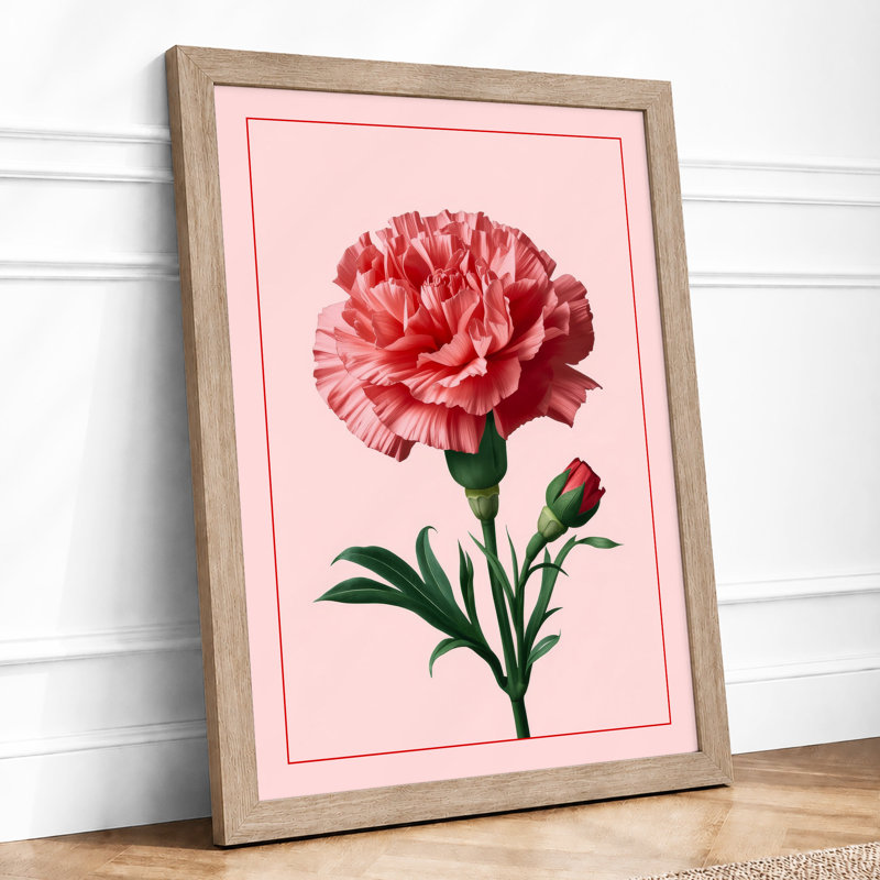 Pink Carnation Botanical - Framed Print, A4 - 29.7 x 21.0 cm, Oak