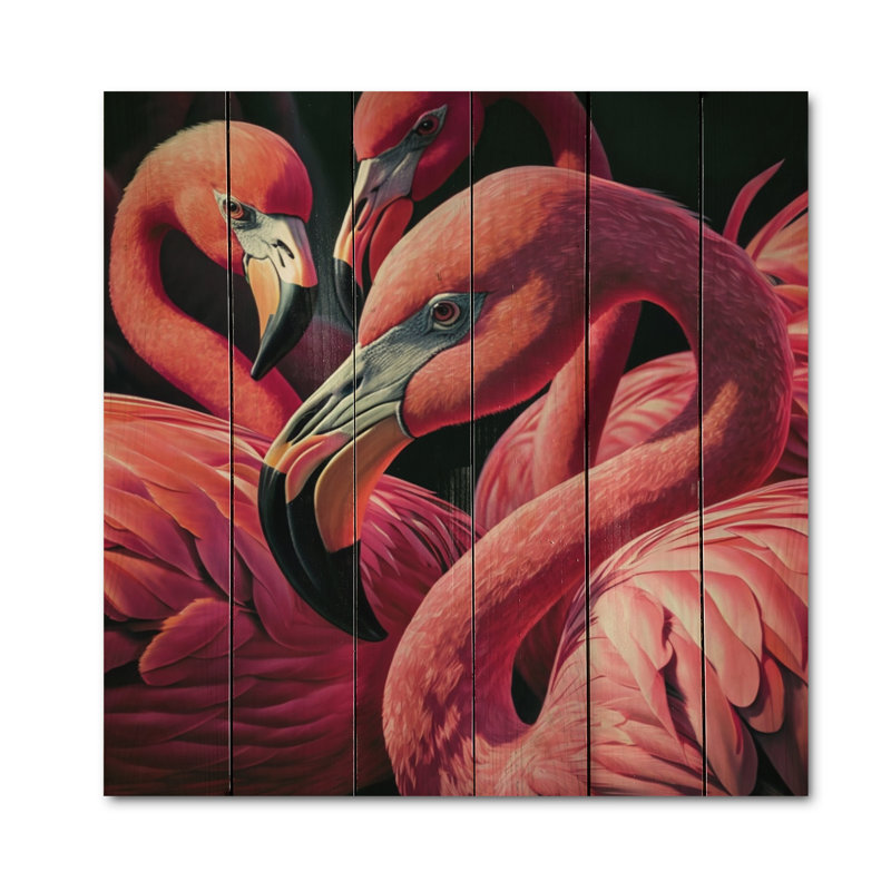 Gros plan de flamants roses II sur bois, H 15 po x l 15 po x P 0,78 po