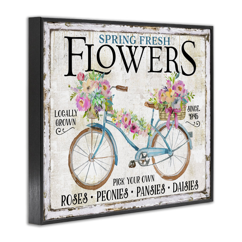 Fleurs printanières et art giclée sur vélo par Creatif Belle, H 11 po x l 14 po, Giclée encadrée noir minuit