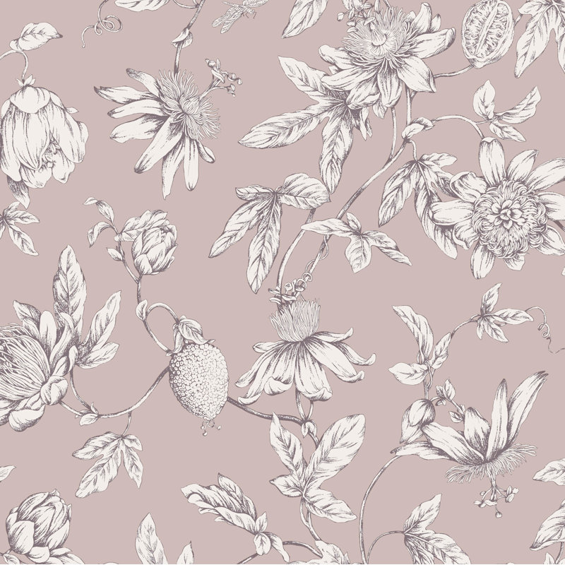 Passion Flower Toile Floral Wallpaper Roll, Orchid