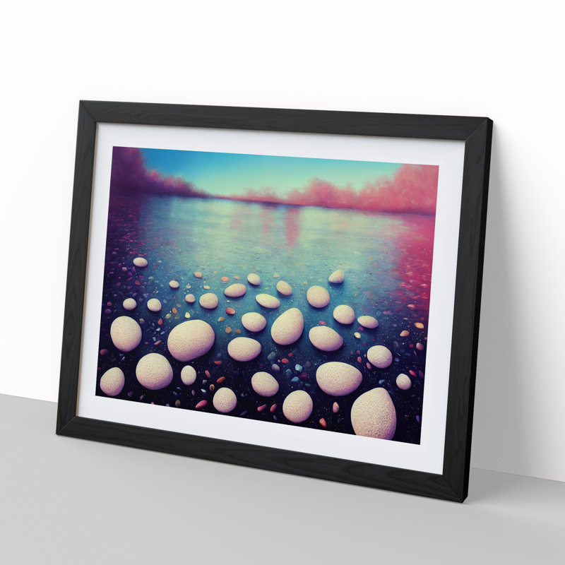 XH1022-6857X Pebbles By The River - Picture Frame Print, Black, 46cm H x 64cm W x 2cm D